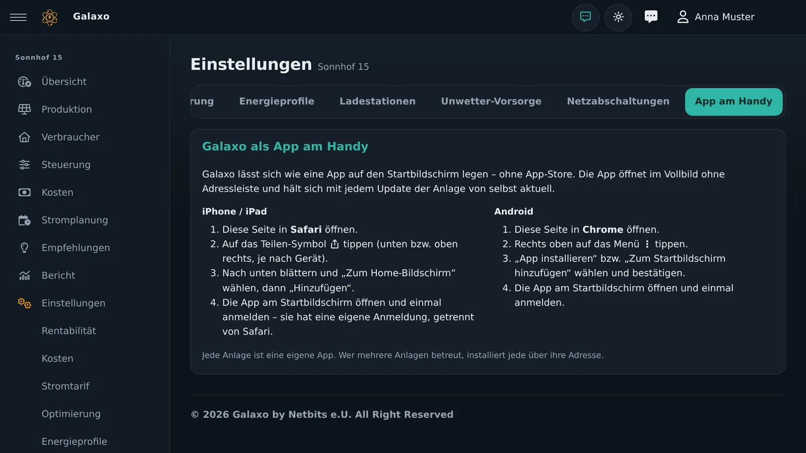 Galaxo als App am Handy installieren