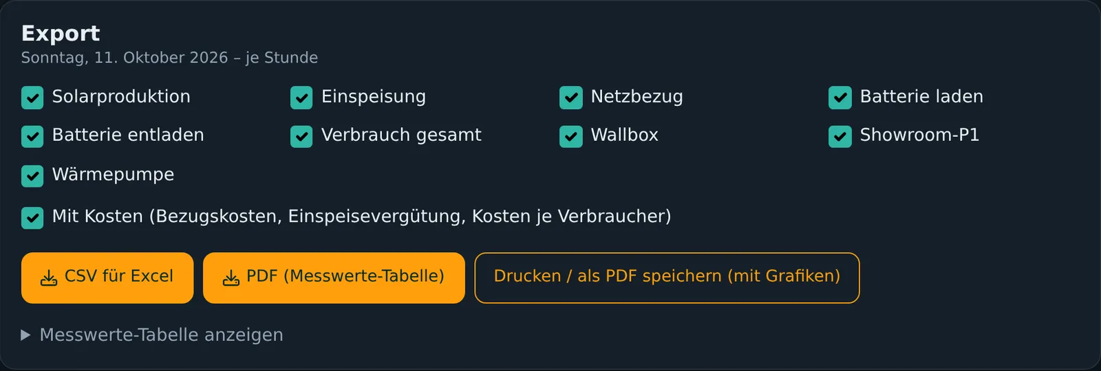 Export mit Auswahl der Reihen und Knöpfen