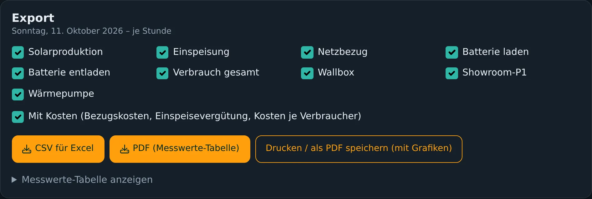 Export mit Auswahl der Reihen und Knöpfen