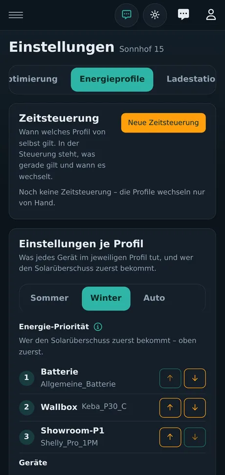Energieprofile am Handy