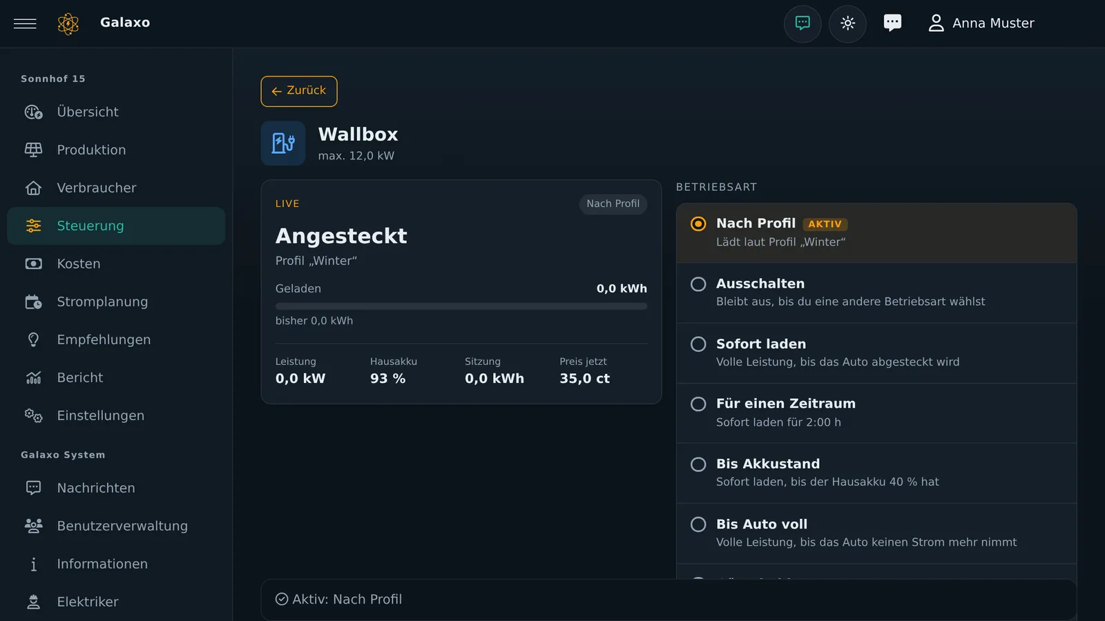 Wallbox mit den acht Betriebsarten