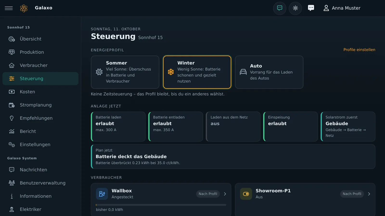 Energieprofile in der Steuerung