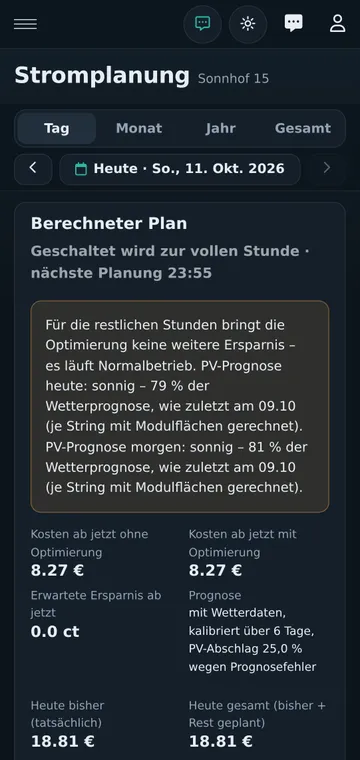 Galaxo am Handy: Berechneter Plan