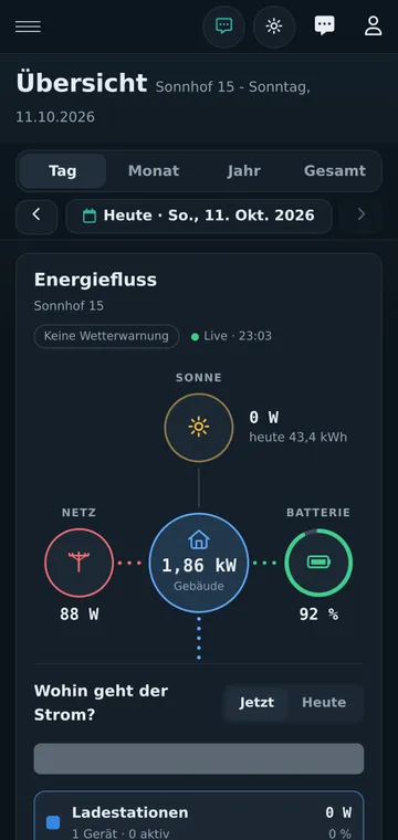 Galaxo am Handy: Energiefluss